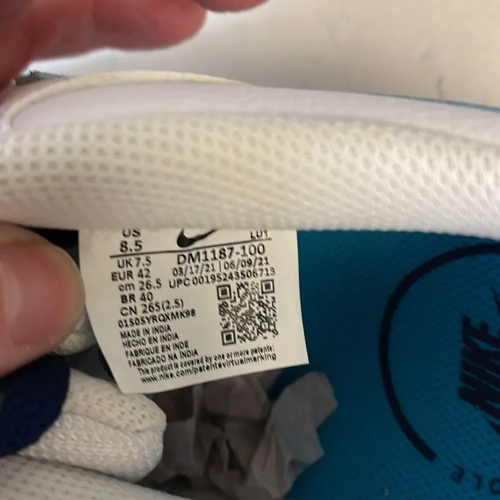 Men's Nike Court Vision Lo White/Turquoise Blue-Blue Void (DM1187 100) Sz 8.5